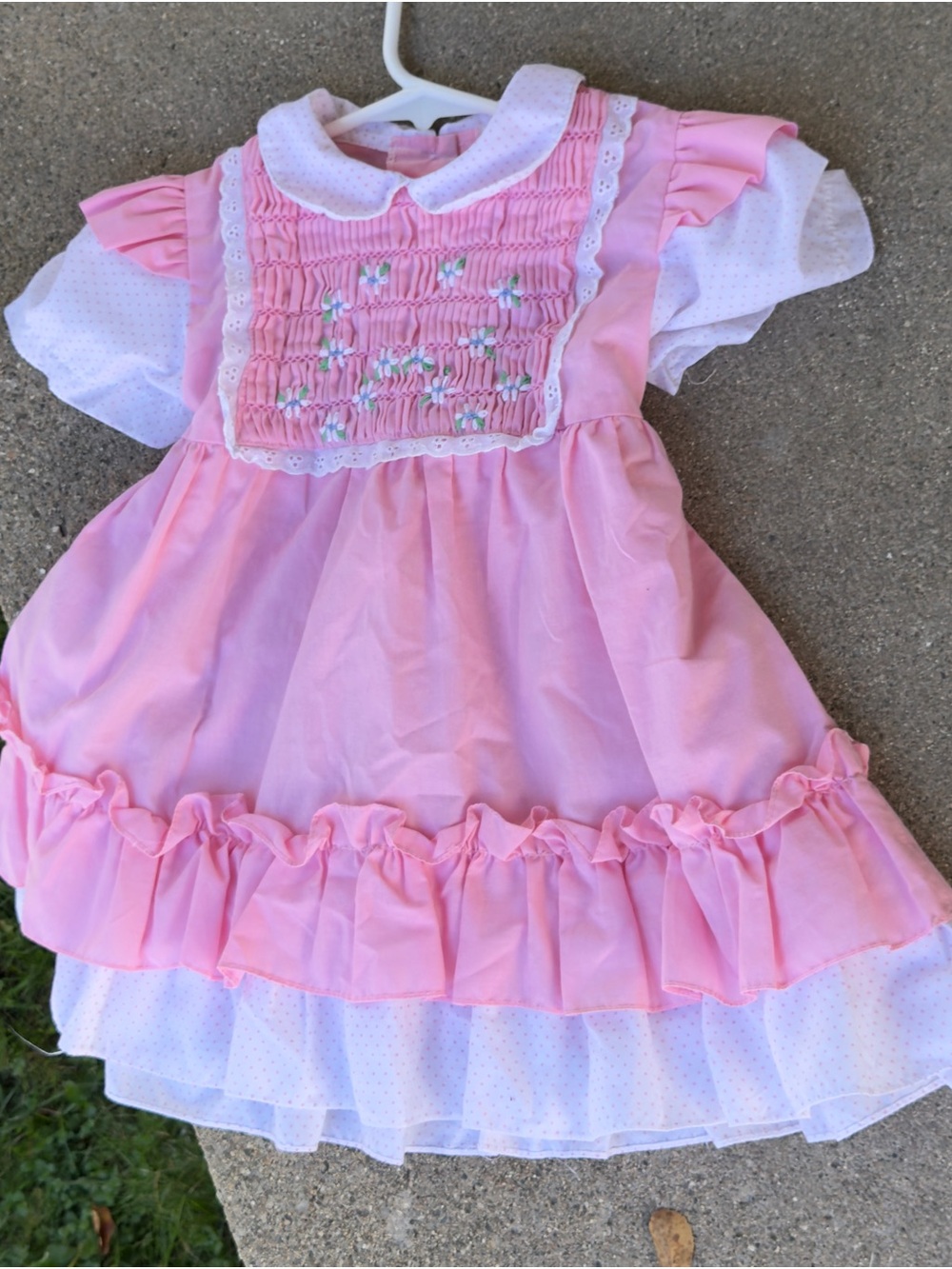 Vintage Pink Smocked Ruffle Girls Dress